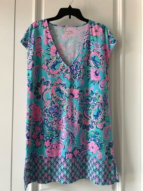 Lilly Pulitzer Turquoise Pink Floral Swim Coverup
